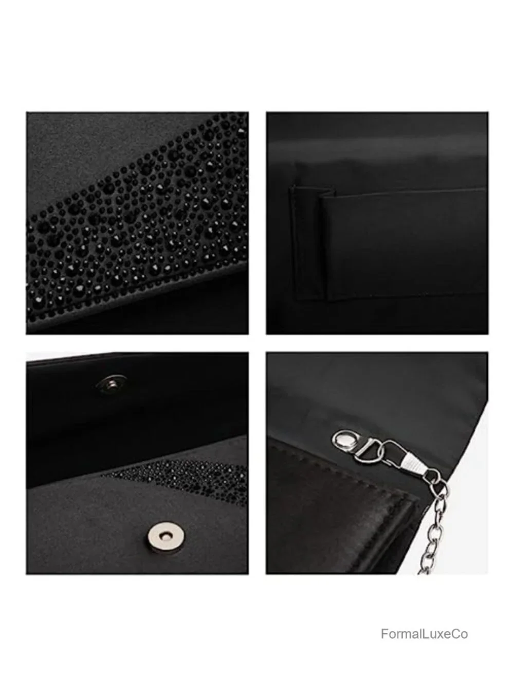 Satin Rhinestone Sparkle Clutch Evening Bag with Chain Strap